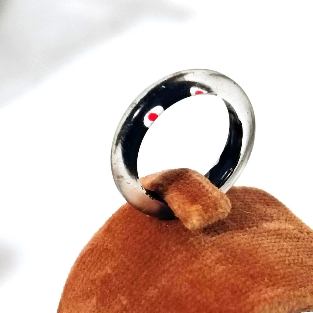 Vintage Acrylic Ring Black Red White Polka Dot Colorful Size 7.5 Groovy 70s